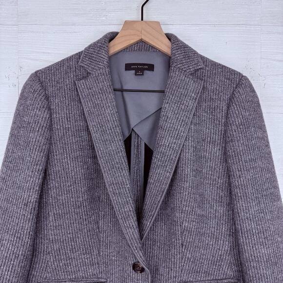 Ann Taylor Hutton Blazer Size 4 Gray Brushed Wool Ribbed Knit Classic Chic - Picture 3 of 16